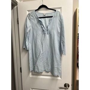 J. Crew light blue 3/4 sleeve scalloped hem V-neck dress